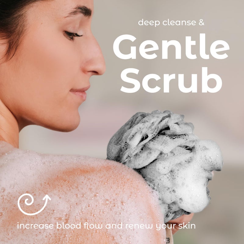 MainBasics Bath Shower Loofah Sponge Pouf Body Scrubber Exfoliator Body Wash Sponge (Set of 3, Coral Reef) - Image 5