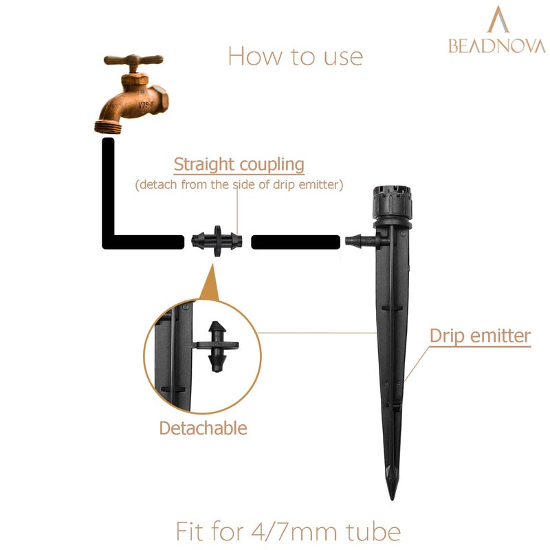 BEADNOVA بياد نوفا قطارات الري 50 قطعة موزعات قطرة لري 14 بوصة رشاش ري 360 درجة رشاش ميكرو رؤوس قطرة قابلة للتعديل لحديقة فناء حديقة - Image 5