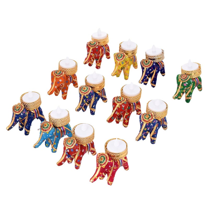 Pride Store Elephant Tealight LED Candle Holder Diyas Deepak Candle Stand for Diwali Birthday Navratri Festival Any Occasion for Home Decor Decoration Multicolor Pack of 12 - Image 2