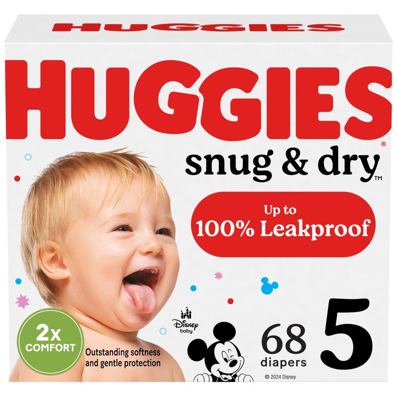 Huggies Size 5 Diapers, Snug & Dry Baby Diapers, Size 5 (27+ lbs), 68 Count, Packaging May Vary - Image 1
