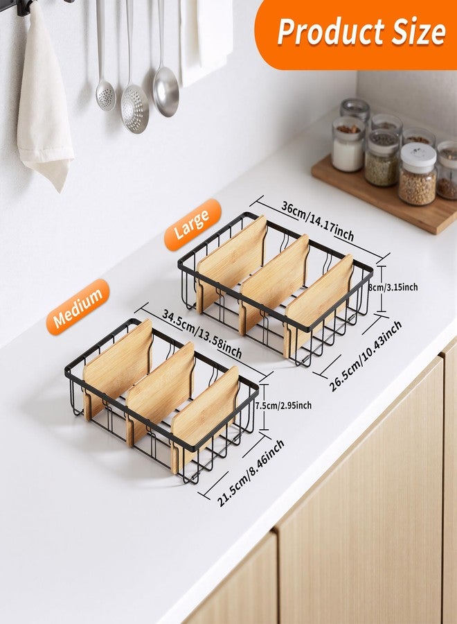 CACHOLIV 2-Pack Adjustable Lid Organizers - Large Kitchen Cabinet Organizer for Food Storage Container and Tumbler Cup Lids with 6 Bamboo Dividers -Organizers in Kitchen/Pantry/Laundry Room(Size:M+L) - Image 3