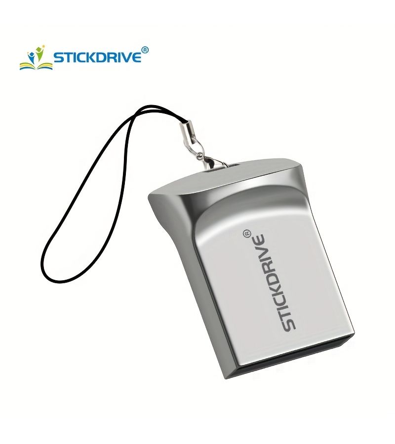 STICKDRIVE USB 2.0 Portable Flash Drive 16GB Snap Pull Cord Sturdy Metal Construction Compact Design for Photos Music Movies Files Compatible Laptops Tablets Machinery Silvery - Image 1