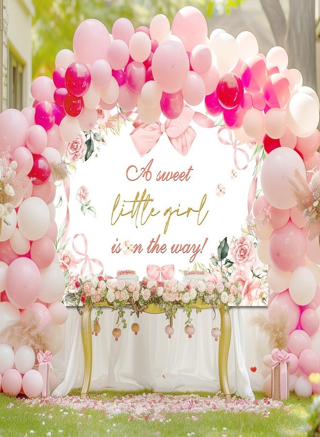 Avezano Pink Bow Girls Baby Shower Backdrop Pink Bow Flower Baby Shower Decoration A Sweet Little Girl is On The Way Backdrop for Girl Baby Shower Gender Reveal Party Decor Supplies (7x5ft) - Image 2