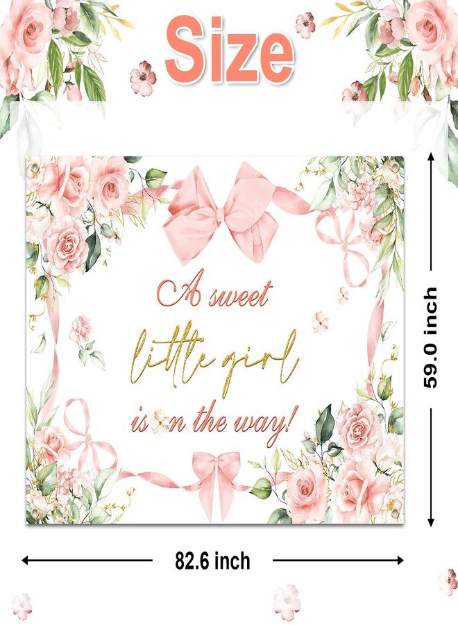 Avezano Pink Bow Girls Baby Shower Backdrop Pink Bow Flower Baby Shower Decoration A Sweet Little Girl is On The Way Backdrop for Girl Baby Shower Gender Reveal Party Decor Supplies (7x5ft) - Image 4
