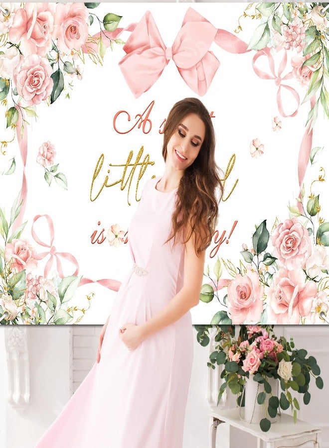 Avezano Pink Bow Girls Baby Shower Backdrop Pink Bow Flower Baby Shower Decoration A Sweet Little Girl is On The Way Backdrop for Girl Baby Shower Gender Reveal Party Decor Supplies (7x5ft) - Image 3