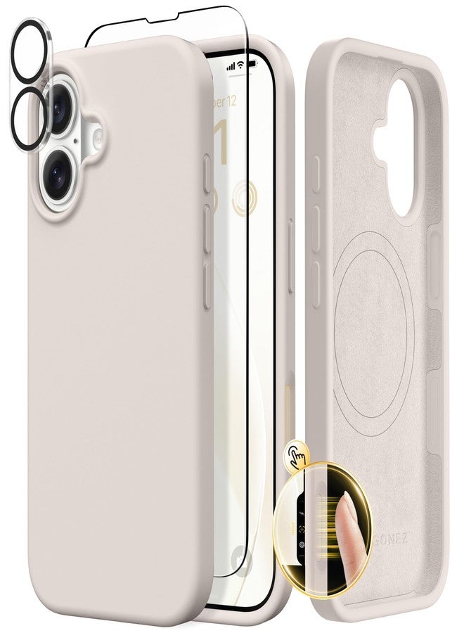 GONEZ Magnetic for iPhone 17 Case, Compatible with MagSafe, [Screen Protector + Camera Lens Protector], Liquid Silicone Anti-Scratch Shockproof Protective Phone Case 6.3 inch, Stone - Image 1