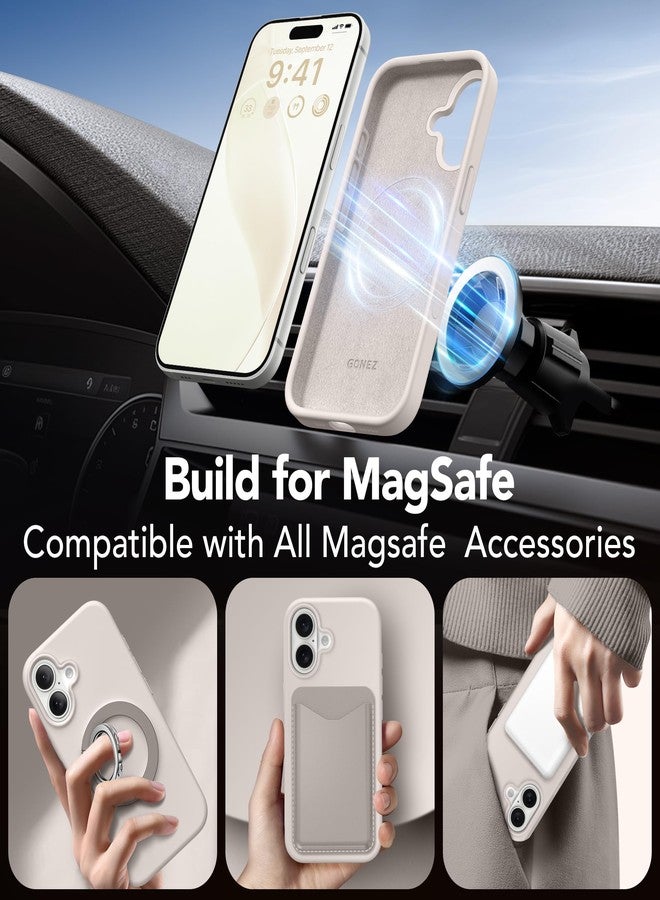 GONEZ Magnetic for iPhone 17 Case, Compatible with MagSafe, [Screen Protector + Camera Lens Protector], Liquid Silicone Anti-Scratch Shockproof Protective Phone Case 6.3 inch, Stone - Image 4
