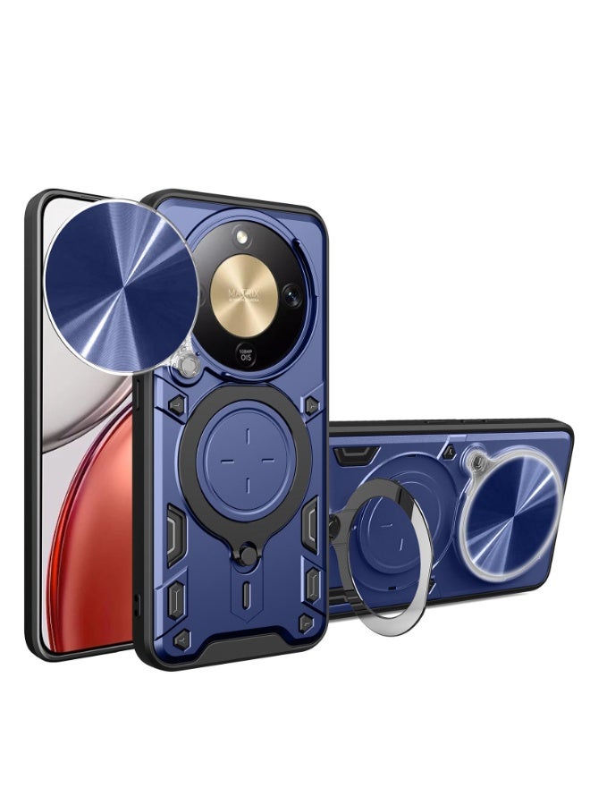 جراب حمايه مقاوم للصدمات وحمايه للكاميرا مزود بدبله معدنيه سي دي متوافق مع  Honor X9d (أزرق)