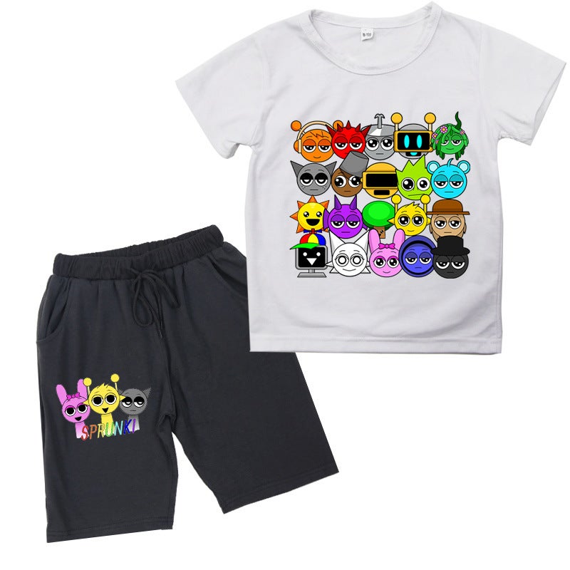 New Rhythm Box Sprunki Printed Round Neck Short-Sleeved Summer Casual Kidsren'S Fashion Suit Shorts - Image 5