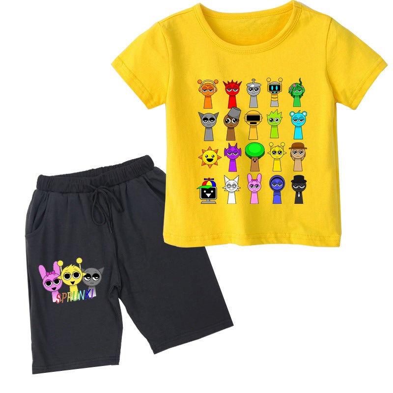 New Rhythm Box Sprunki Printed Round Neck Short-Sleeved Summer Casual Kidsren'S Fashion Suit Shorts - Image 4