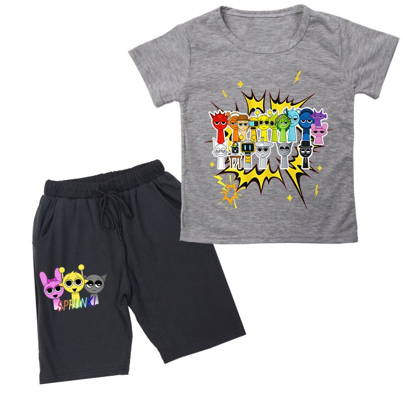 New Rhythm Box Sprunki Printed Round Neck Short-Sleeved Summer Casual Kidsren'S Fashion Suit Shorts - Image 3