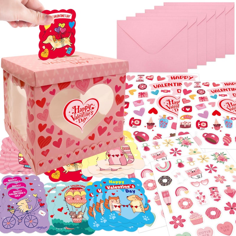 WorldBazaar 36 Pack Valentines Day Animal Cards With Envelopes Cat Dog DIY Craft Mailbox with Windows DIY Valentine' Box for Kids Classroom School Exchange Gift Party Favors - Image 2
