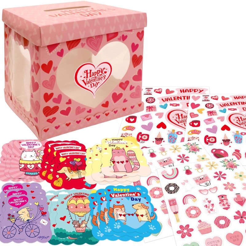 WorldBazaar 36 Pack Valentines Day Animal Cards With Envelopes Cat Dog DIY Craft Mailbox with Windows DIY Valentine' Box for Kids Classroom School Exchange Gift Party Favors - Image 1