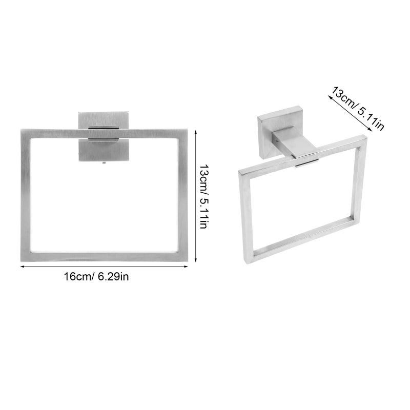 Brushed Stainless Steel Square Hand Towel Ring Holder For Home Bathroom - Image 3