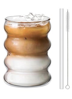 Creative Glass Cups, Cute Ripple Shaped  Drinking Glasses ,Ribbed Glassware Aesthetic Cups