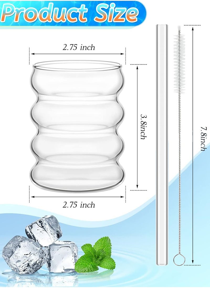 DAMCONME - Creative Glass Cups, Cute Ripple Shaped  Drinking Glasses ,Ribbed Glassware Aesthetic Cups - Image 1