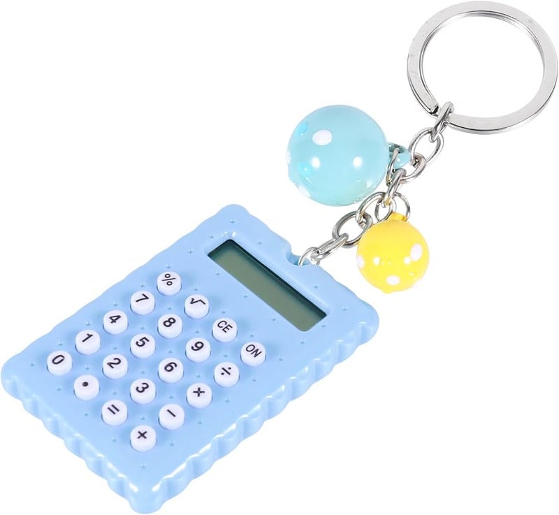 Mini Portable 8 Digit Keychain Calculator For Students Pocket Sized Blue Basic Math Functions - Image 1