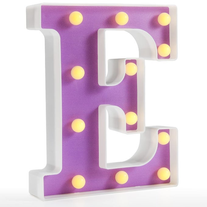 LED LETTER LIGHTS PURPLE LIGHT UP ALPHABET SIGN COLORFUL DIY MARQUEE NIGHT LIGHT WITH WARM WHITE LED HOME PARTY BIRTHDAY WEDDING BAR DECORATION PURPLE LETTER E