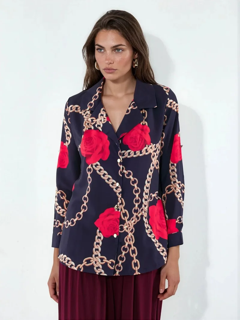 Jennyfer Floral Crepe Button-Front Shirt