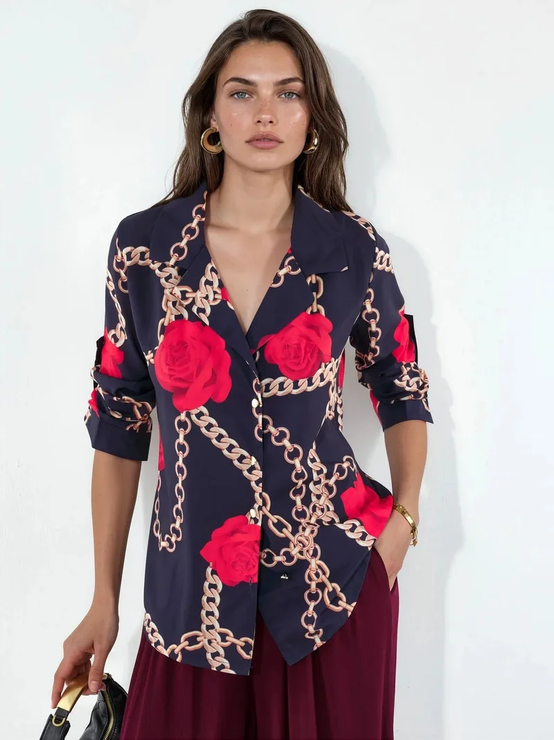 Jennyfer Floral Crepe Button-Front Shirt