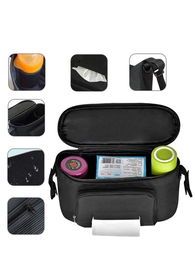 SYOSI Universal Stroller Organizer with Cup Holders Stroller Accessories Zippered Bag Adjustable Strap Diaper Pocket Wipes Pocket  Machine Washable for All Baby Stroller Models Black  - Image 3
