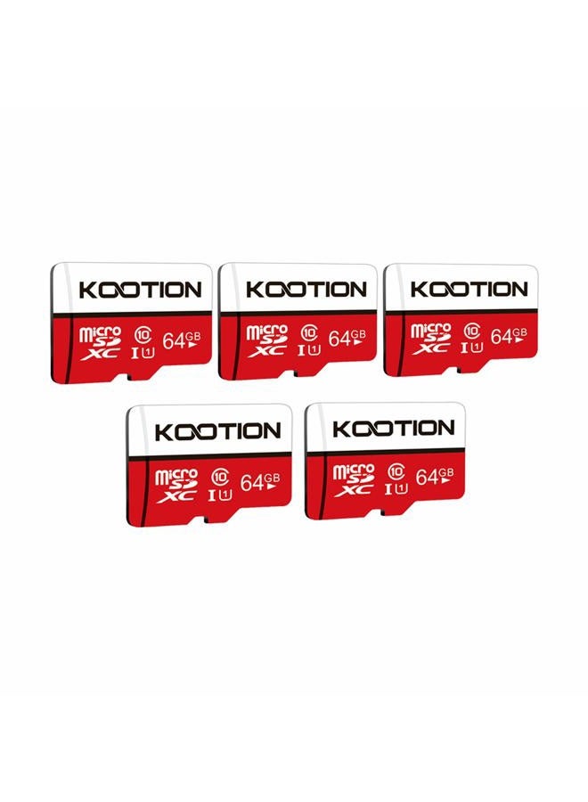 Kootion حزمة 5 بطاقات micro SD سعة 64 جيجابايت فئة 10 بطاقة ذاكرة Micro-SDXC UHS-I عالية السرعة لكاميرا الأمان/الهاتف الذكي/الطائرة بدون طيار/كاميرا داش/الجهاز اللوحي/الكمبيوتر الشخصي C10 U1 64GB 5pack - Image 1