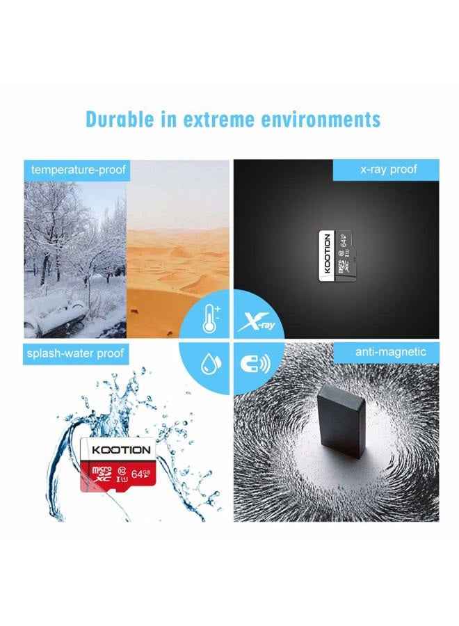 Kootion حزمة 5 بطاقات micro SD سعة 64 جيجابايت فئة 10 بطاقة ذاكرة Micro-SDXC UHS-I عالية السرعة لكاميرا الأمان/الهاتف الذكي/الطائرة بدون طيار/كاميرا داش/الجهاز اللوحي/الكمبيوتر الشخصي C10 U1 64GB 5pack - Image 3