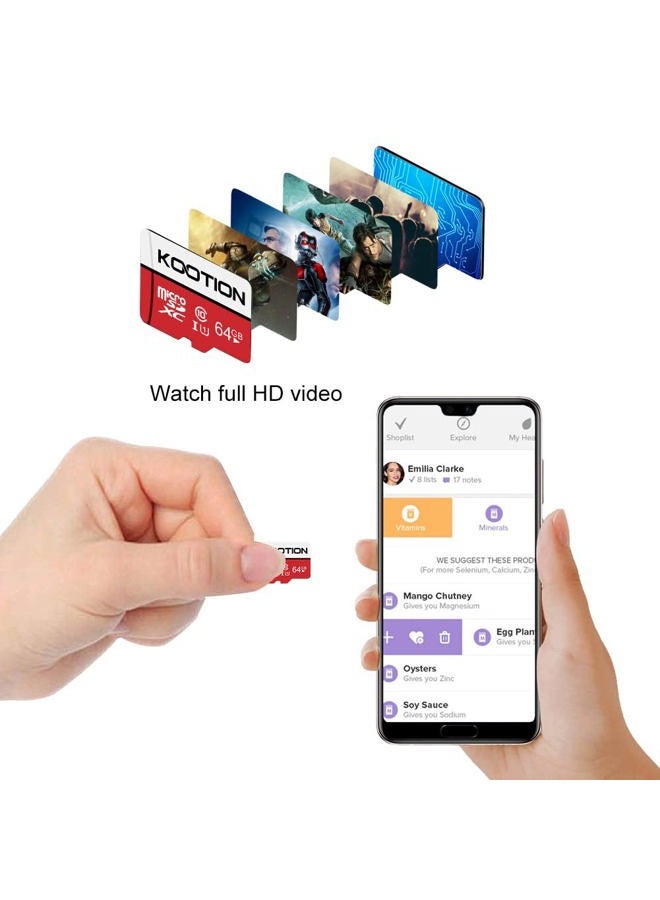 Kootion حزمة 5 بطاقات micro SD سعة 64 جيجابايت فئة 10 بطاقة ذاكرة Micro-SDXC UHS-I عالية السرعة لكاميرا الأمان/الهاتف الذكي/الطائرة بدون طيار/كاميرا داش/الجهاز اللوحي/الكمبيوتر الشخصي C10 U1 64GB 5pack - Image 5
