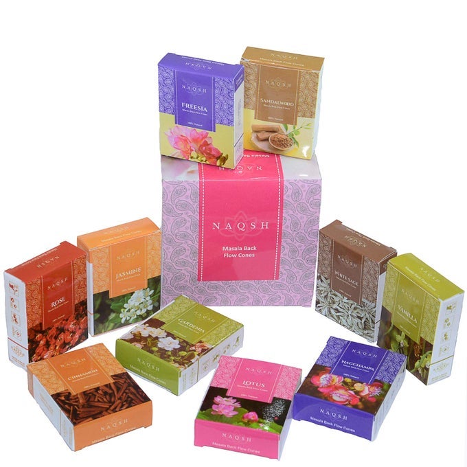 PREMIUM MASALA BACK FLOW CONES MASALA BACK FLOW NATURAL INCENSE CONES ASSORTED 10 FRAGRANCES WITH 8 CONES EACH