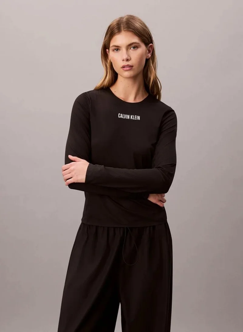 Calvin Klein black Performance Mesh Long Sleeve Gym T-Shirt for Women | Best Price UAE