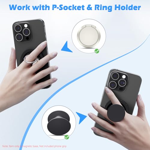 imluckies Magnetic Base Compatible with PopSocket Phone Grips and MagSafe iPhone Series Case, Removable Kindle/Phone Holder Base, Thin & Light Portable Plate, Pure Black - Image 3