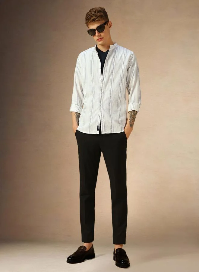 Dennis Lingo Men's Multicolour Cotton Blend Striped Regular FiT-Shirt