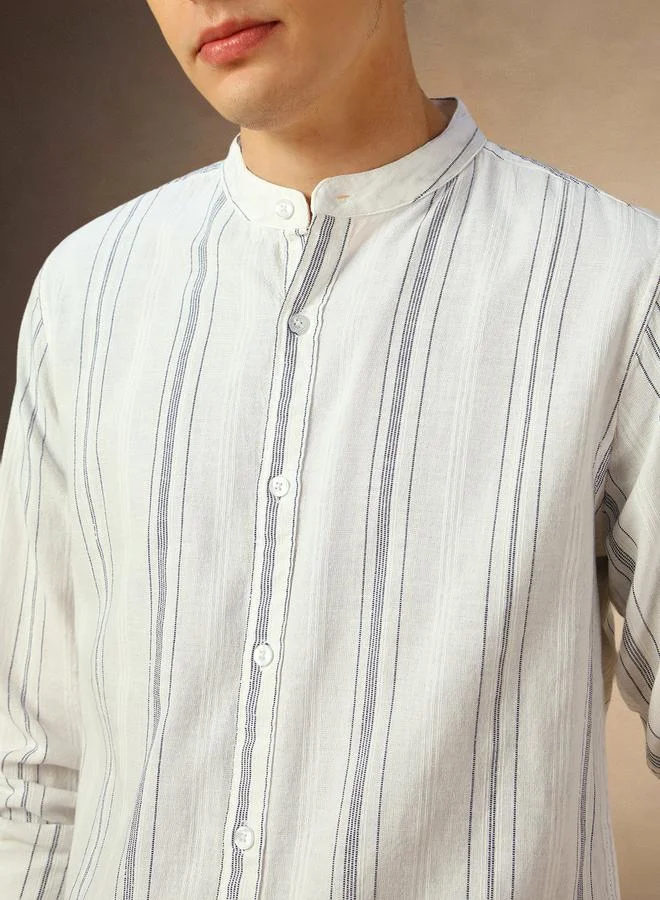 Dennis Lingo Men's Multicolour Cotton Blend Striped Regular FiT-Shirt