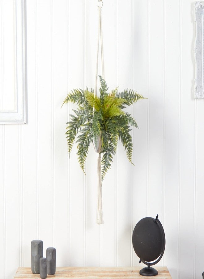 Nearly Natural 25in. Fern Hanging Artificial Plant in Decorative Basket - Image 3