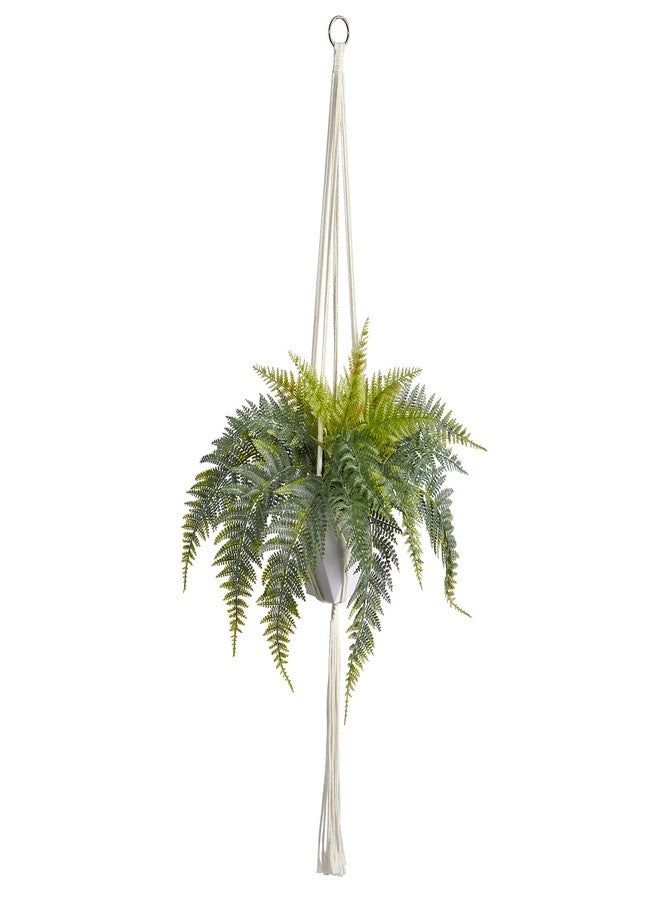 Nearly Natural 25in. Fern Hanging Artificial Plant in Decorative Basket - Image 1