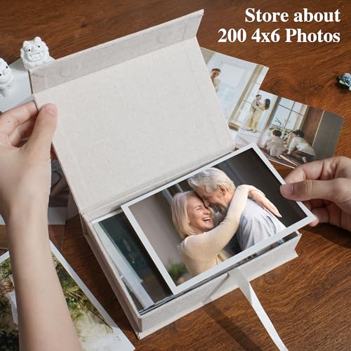 Yopih 5x7 Linen Photo Storage Box - Ideal for Preserving and Organizing Your Precious Photos, Certificates, Scrapbooking Supplies, Keepsakes, and Jewelry Beige - Image 2
