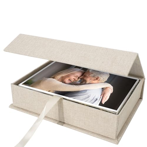 Yopih 5x7 Linen Photo Storage Box - Ideal for Preserving and Organizing Your Precious Photos, Certificates, Scrapbooking Supplies, Keepsakes, and Jewelry Beige - Image 1
