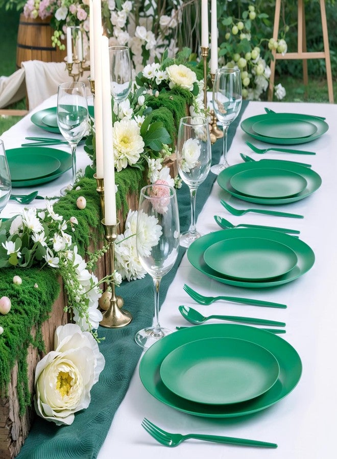 ejonirinjonir EI 150pcs Green Plastic Plates,Green Disposable Plates Heavy Duty,Fancy Plastic Dinnerware Set,Dinner Plate for Party,Picnic,Birthday,Wedding Afternoon Tea Spring - Image 3
