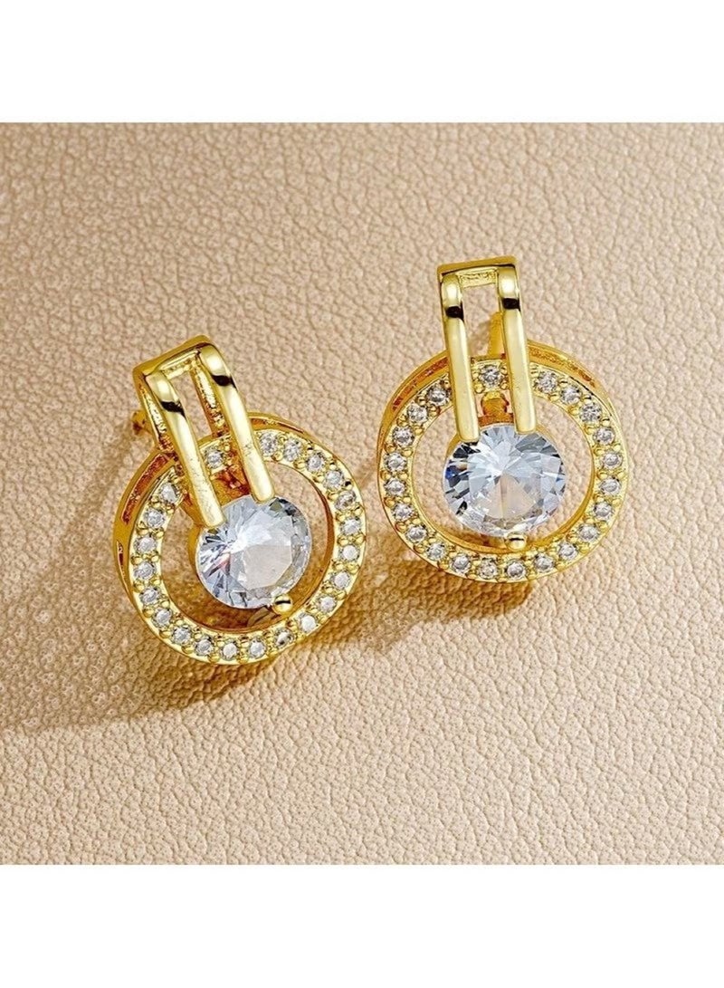 Huitich Gold Colour Crystal Circle Pendant Necklace & Earring Set - Image 4