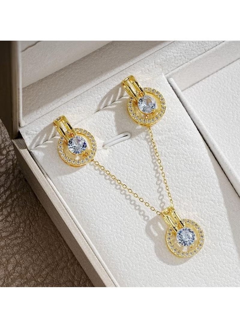 Huitich Gold Colour Crystal Circle Pendant Necklace & Earring Set - Image 2