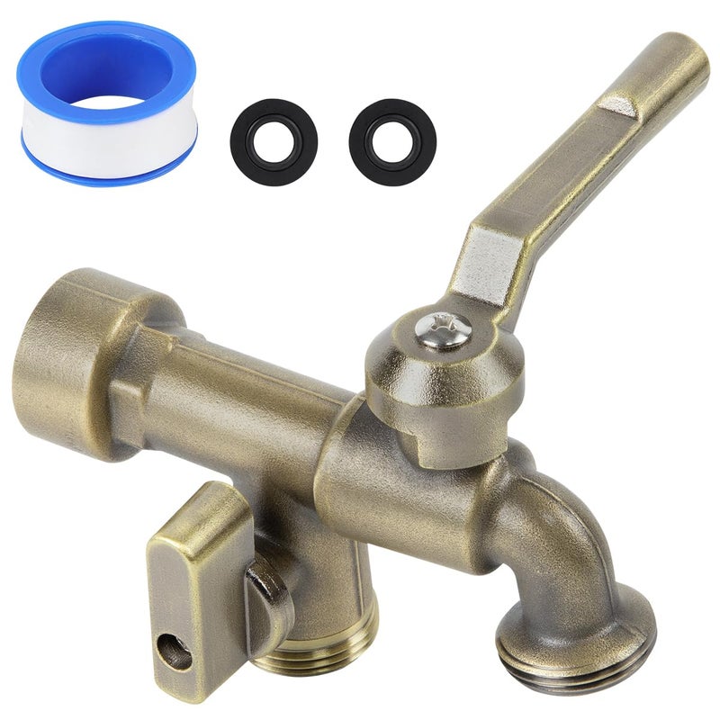 CNYGO Bronze 2 in 1 Double Outdoor Faucet Brass Material Wall Mount 34 inch NPT Female Inlet Outlet FrostProof for Garden Industry and Household Use - Image 2