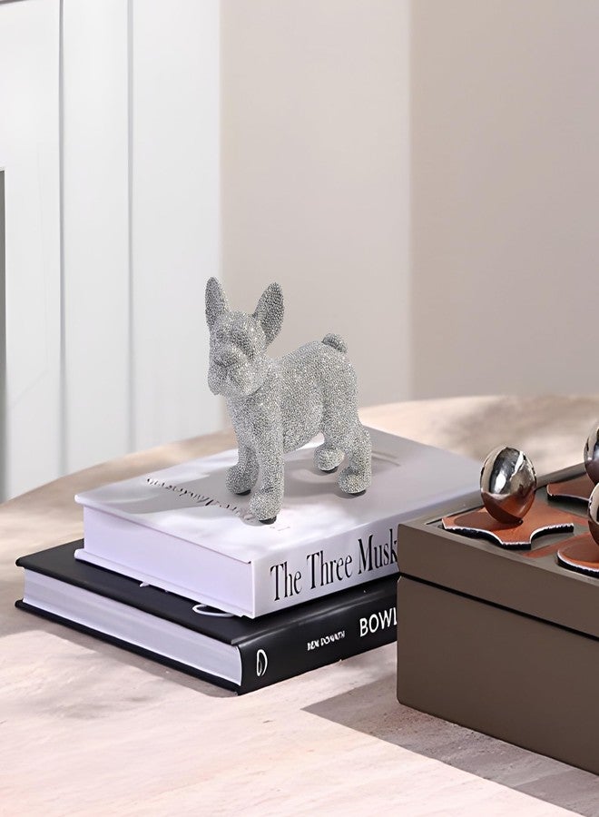 JOOMBE French Bulldog Statue,Resin Sparkly Frenchie Dog Sculpture Decor for Home Living Room Office Bedroom Shelf Desktop Decorations,French Bulldog Gifts for Men and Women,Silver - Image 2