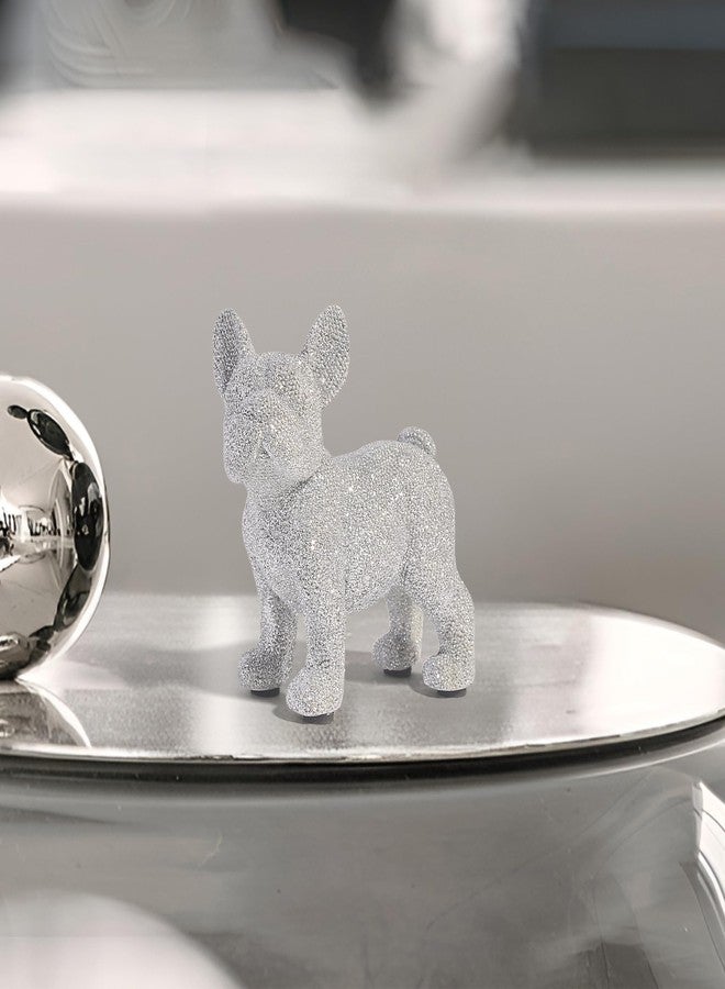 JOOMBE French Bulldog Statue,Resin Sparkly Frenchie Dog Sculpture Decor for Home Living Room Office Bedroom Shelf Desktop Decorations,French Bulldog Gifts for Men and Women,Silver - Image 4