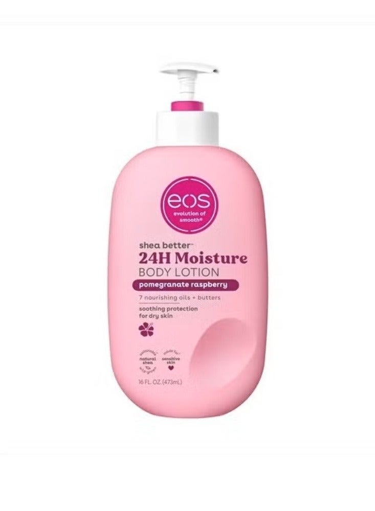إي أو اس لوشن الجسم شيا بيتر - رمان وتوت العليق، ترطيب يدوم 24 ساعة، خفيف وغير دهني، مصنوع من زبدة الشيا الطبيعية، نباتي، 16 أونصة سائلة - Image 1
