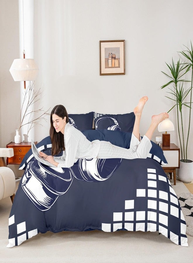 Feelyou غطاء لحاف مطبوع عليه سماعات رأس من Feelyou، طقم مفروشات مستوحى من الموسيقى، غطاء لحاف بنمط هندسي موسيقي للأولاد والمراهقين، أسود وأبيض، ديكور غرفة، غطاء سرير كامل مع غطاءين للوسائد - Image 3