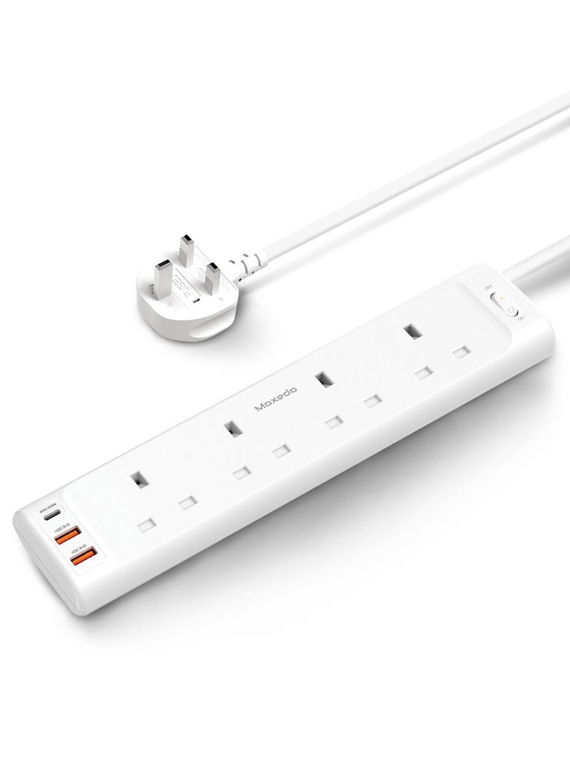 Moxedo Moxedo 20W Power Strip Surge Protector 7 Way 1 USB-C PD Ports + 2 USB-A Ports + 4 AC Outlets Fast Charging with 2M Cable Length  - Image 1