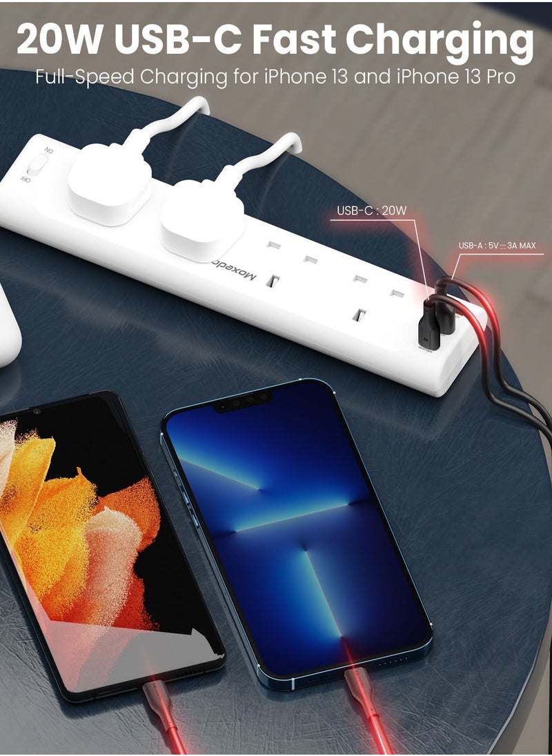 Moxedo Moxedo 20W Power Strip Surge Protector 7 Way 1 USB-C PD Ports + 2 USB-A Ports + 4 AC Outlets Fast Charging with 2M Cable Length  - Image 3