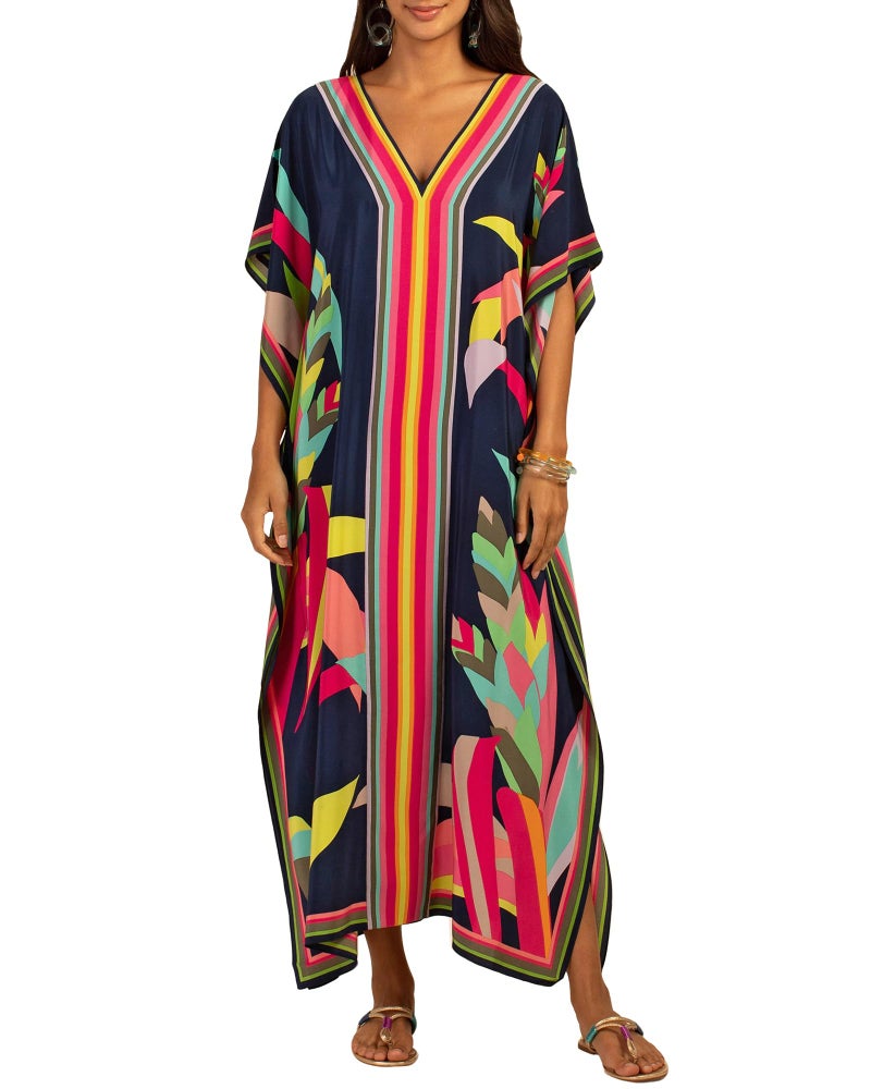 Bsubseach Women Plus Size Kaftan Dress Swimsuit Cover Up Caftan Maxi Beach Dresses Cover Ups Dark Navy - Image 1