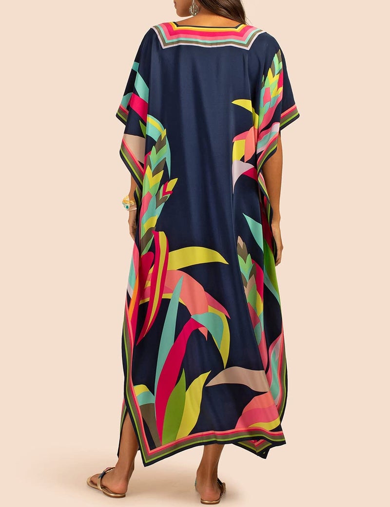 Bsubseach Women Plus Size Kaftan Dress Swimsuit Cover Up Caftan Maxi Beach Dresses Cover Ups Dark Navy - Image 3