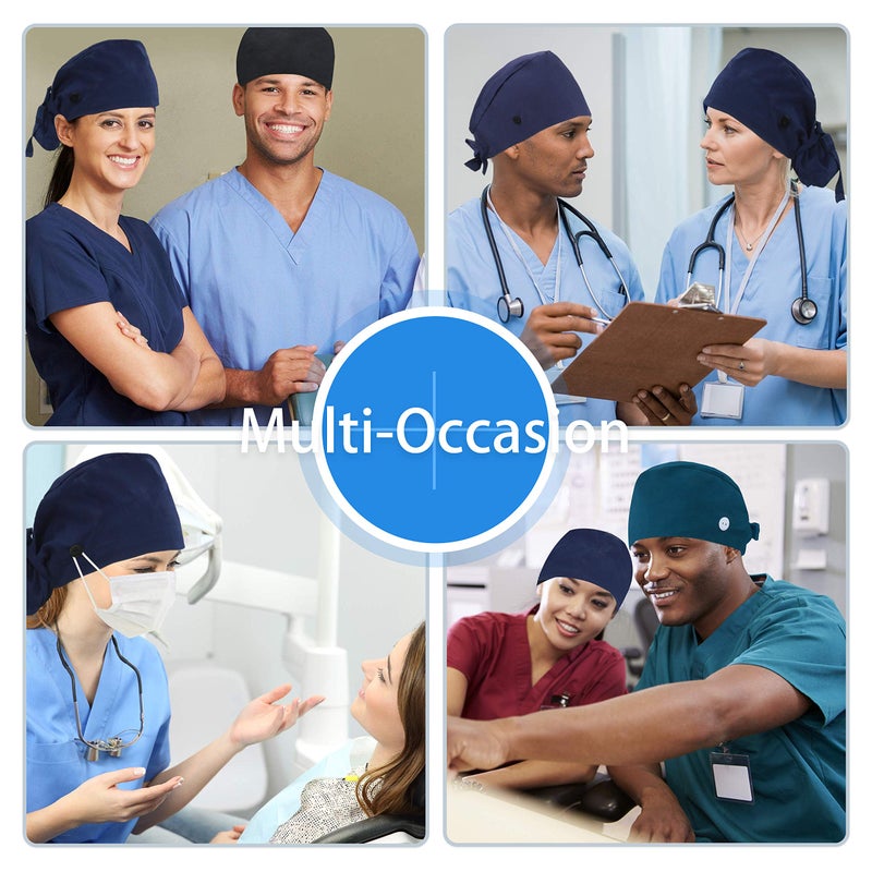 QBA Adjustable Working Cap with Button, Satin-Lined Hat, Cotton Working Hat Sweatband, Elastic Tie Back Hats Unisex - Image 5